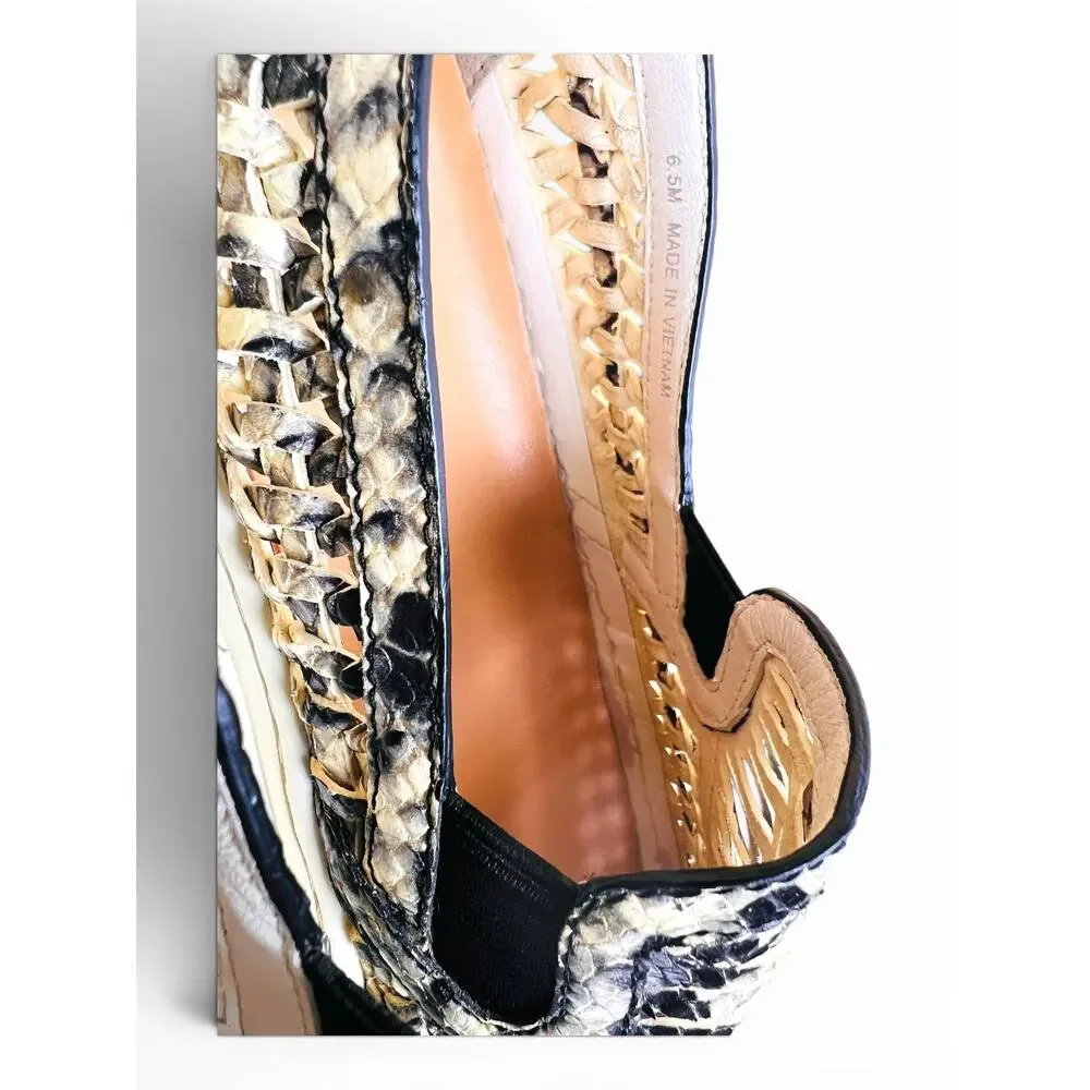 Tory Burch Huarache Woven Snake Print Leather Slip On Sneakers Roccia 6.5